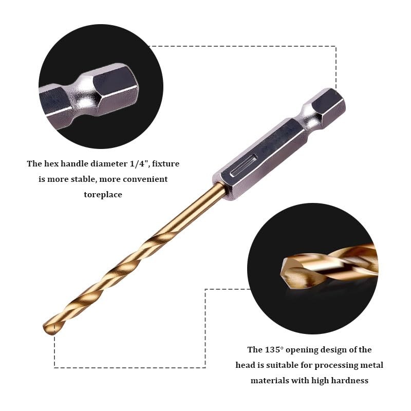 5Pcs Set 1/4 Hex Shank Twist Drill Bit Shank 2.5mm