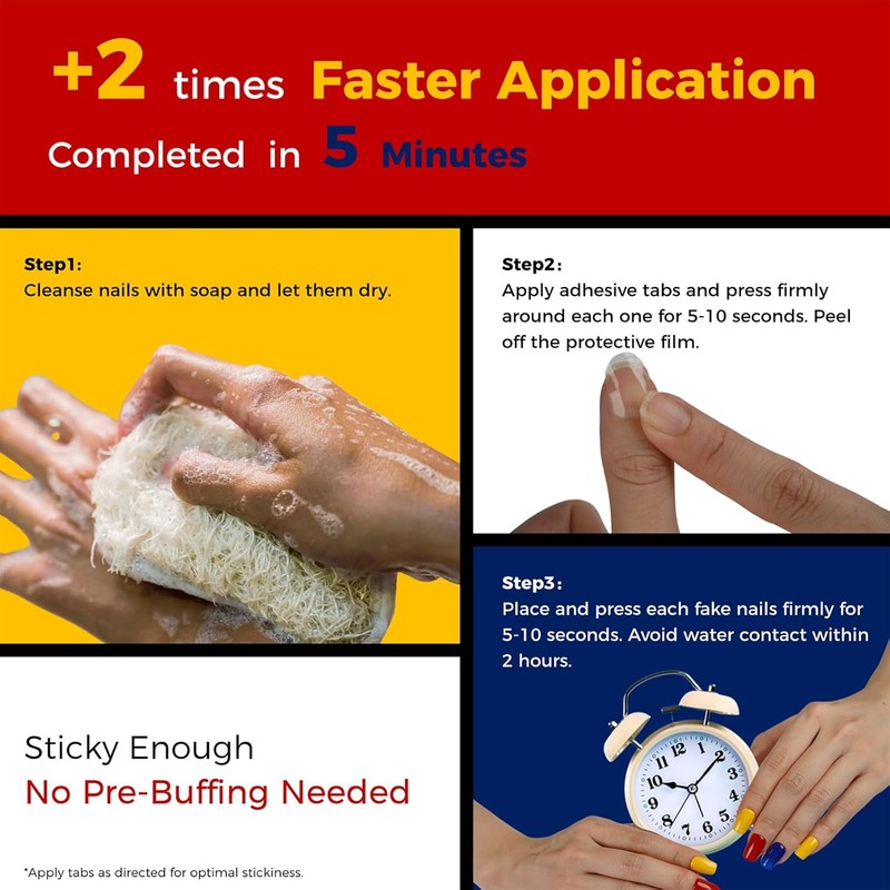 Premium Press-On Nail Adhesive Tabs 10 Sheets with 15 Sizes,