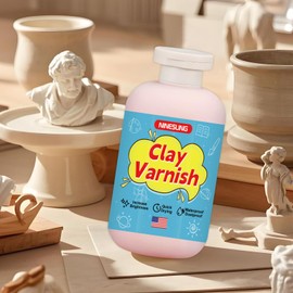 Ninesung High-Gloss Clay Glaze - 8 oz with Brush, Crystal Clear Varnish for Air Dry & Polymer Clay, Water-Resistant Sealer for DIY Crafts, Ceramics & Pottery Finishing