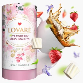 LOVARE Strawberry Marshmallow Loose Leaf Tea 80 g - Made in Ukraine - Green Tea, Strawberry, Cornflower Petals - Gift Box with 15 Paper Filters