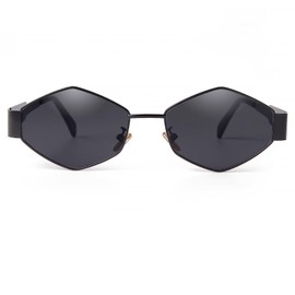 Laurinny Trendy Hexagon Sunglasses for Women Retro Vintage Gold Geometric Metal Sun Glasses Shades(Black/Grey)