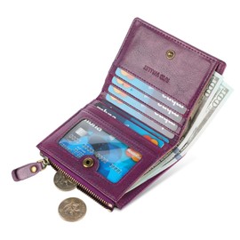 Lavemi Ultra Thin Small Compact Leather Womens Girls Wallets RFID Blocking Credit Card Holder for Women(1-Purple)