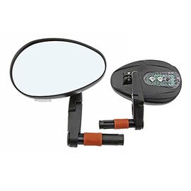 Two 3D Mirror Bar End 2200SSAF W/Led Flashing Light Black. Set of bike mirrors. Pair of bicycle mirrors. 2 bike Mirrors.