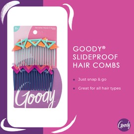 Goody Large Fashion Hair Combs - 2 Count, Nostalgia Assorted - SlideProof Grip Secures Hair Effortlessly - Great Comb for Pulling Hair - Pain-Free Hair Accessories for Women, Men, Boys, & Girls