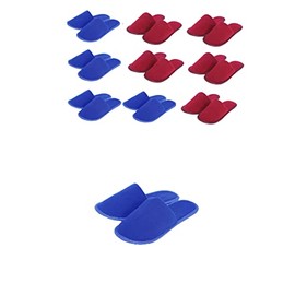 CHOCHILI Gender Reveal Party Pack 5 Pairs Blue 5 Pairs Red Fabric Packed Terry Cotton Disposable Men Women Slippers for Guests Adult Size 10-11