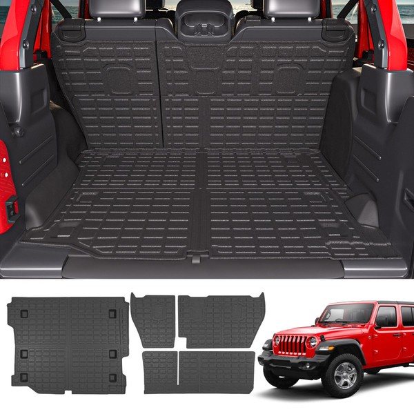 powoq Cargo Mat Compatible with 2018-2024 Jeep Wrangler JL Unlimited 4 Door Backrest Mat Trunk Mat TPE Replacement for 18-24 Jeep Wrangler JL 4X4 Accessories (Fit 18-24 JL 4X4,Trunk Mat+Backrest Mat)