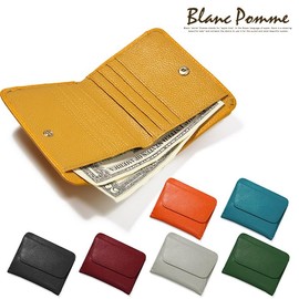 Blanpom bp-1046 Women's Bifold Wallet, Leather, Cowhide Leather, Mini Wallet, Box-Shaped Coin Purse, orange