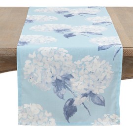 Saro Lifestyle Printed Hydrangea Table Runner, Aqua, 16" x 72"