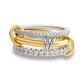 Two-Tone Interlocked Ring with Crystal Accents, Gold and Silver, Fashion Statement Ring (7)