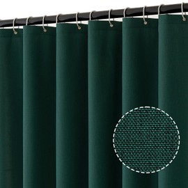 MIULEE Linen Textured Shower Curtain, 180 x 200 cm, Dark Green, Heavy Hotel Luxury Polyester Waterproof Shower Curtains, Anti-Mould, Washable Fabric Bath Curtain for Bathroom with 12 Rings