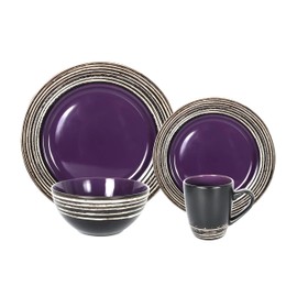 HomeVss, Stoneware Handcrafted Tree Bark Effected Glaze Dinnerware Set (Lavender/Purple, Service for 4-16pc Set)