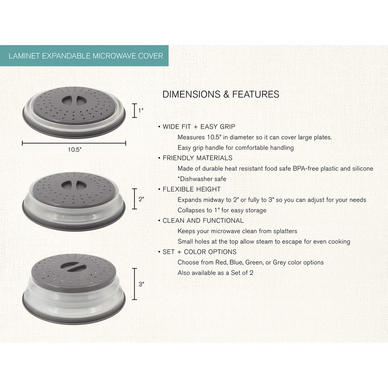 LAMINET Expandable Microwave Bowl and Dish Cover (GREY)