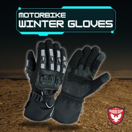 warrior gears Motorbike Leather Gloves for Men Winter Warm Motorcycle Glove Anti Slip, Windproof, Touch Screen, Water-Resistant, Lightweight Winter Warm Gloves for Bike (Black, M)