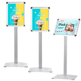 STANDNEE Heavy-duty Sign Stand Holder Floor Stand Sign, 8.5x11 in Poster Display Stand Aluminum Standing Signs with PVC Sheet & Heavy Duty pedestal, Silver (3 Packs)