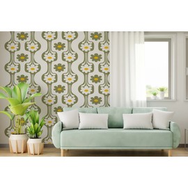 Retro Daisy Mid-Century Modern Wall Decal | Playful Retro Pattern, Bold Daisy Flowers | Perfect for Modern Decor!