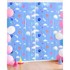 Paw Birthday Decorations, Calmi 2 Pack Blue Dog Theme Party Supplies 3.3 x 6.6ft Tinsel Foil Fringe Curtains Photo Booth Props Cartoon Backdrop Streamers for Kids Boys Girs