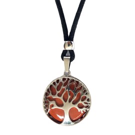 Baum des Lebens Anhänger Frau Mann Versilbert Zamak - Naturstein Halskette Farben Amulett Schutz - Ideal für Geschenkideen (Jasper)