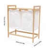 Bamboo Laundry Basket Laundry Hamper with 2 Removable Sliding Bags