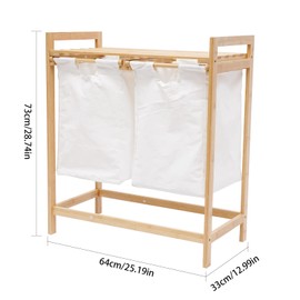 Bamboo Laundry Basket Laundry Hamper with 2 Removable Sliding Bags Dual Compartments Laundry Organizer and Storage for Your Bedroom Living Room Laundry Or Bathroom