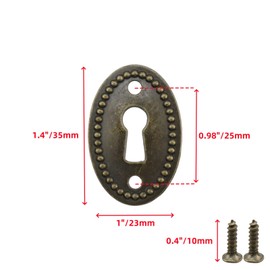T Tulead 10 Pcs Keyhole Cover Antique Brass Decorative 1-2/5"L x 1"W Oval Keyhole Escutcheon Plate for Antique Desk Cabinet Door Dresser