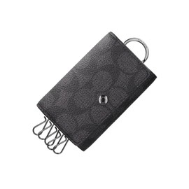 Coach 5 Ring Key Case Signature CAR00 QBMI5 QC/Charcoal/Black, black