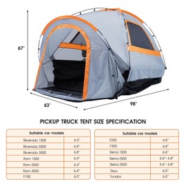 Pickup Truck Tents, Waterproof Pu2000mm Double Layer Truck Bed Tent with Rainfly for 2 Person, Portable Truck Tent for Camping, Fishing, Travel