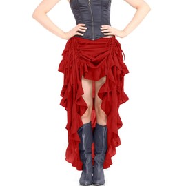 ThePirateDressing Steampunk Victorian Cosplay Costume Womens Gothic High-Low Show Girl Skirt C1367-Red-XL