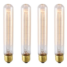 Bombillas Edison vintage de 25 W, T10/T30, bombilla de filamento tubular T185, bombilla incandescente larga antigua de 2300 K, vidrio ámbar E26, base media, paquete de 4