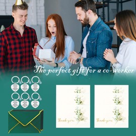 Thank You Card with Keyring Leaving Gifts for Colleagues/Teachers Thanksgiving Day Gold Foil Golden Border Green Envelope with Postcard Stainless Inspirational Gifts for Teacher