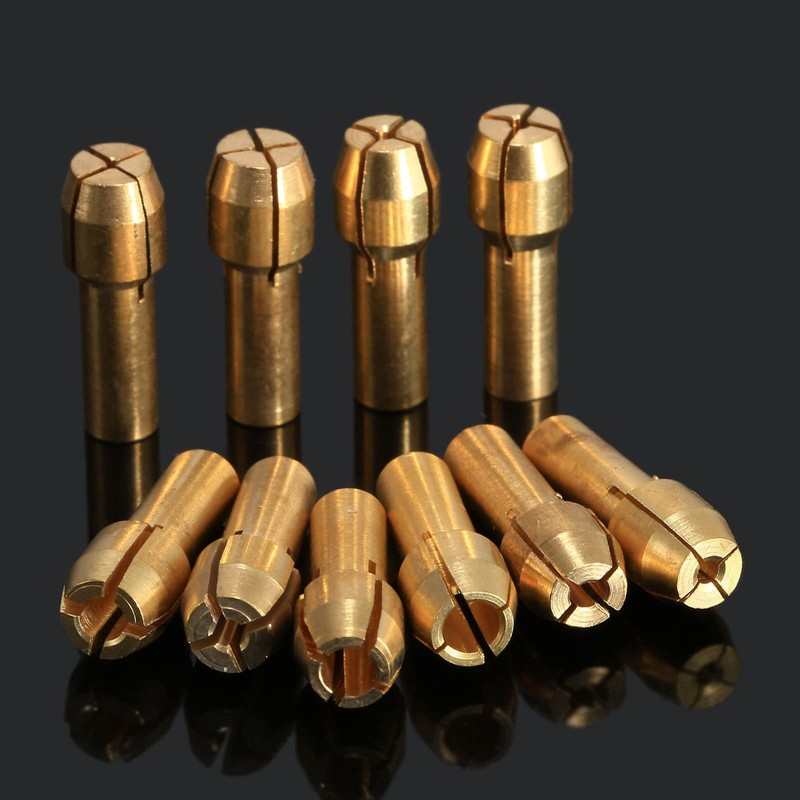 dophee 10Pcs 0.5-3.2mm Brass Collet Nut Adapter, Shank Dia 4.3mm
