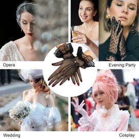 2 Pair Ladies Lace Gloves,Elegant Bridal Gloves,Short Fishnet Gloves for Wedding Dinner Tea Party 50's Parties
