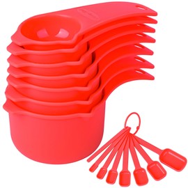 Smithcraft Measuring Cups and Spoons Set, Plastic Measuring Cup Set 15, Red Dry Measuring Cups Spoons, 7 Measuring Cups & 7 Measuring Spoons, Kitchen Measure Cups Spoons for Cooking & Baking