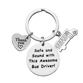Thank You Gift for School Bus Driver Keyring School Bus Driver Appreciation Gifts School Bus Key Ring Keychain End of The School Year Gift Safe and Sound with This Awesome Bus Driver Keychain