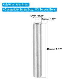 PATIKIL 6pcs M3 Metal Threaded Standoff Spacer Nuts, Round Aluminum Spacers Female Coupling Screws, 1/8" ID x 1/4" OD, Silver, (40mm L)