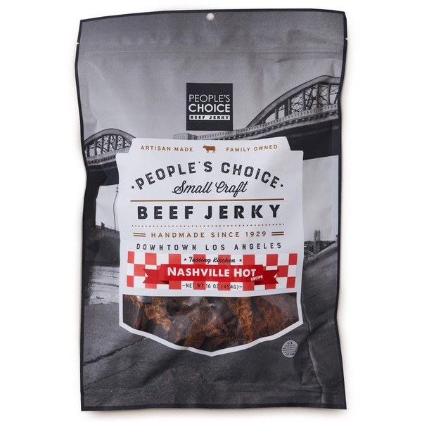 People's Choice Beef Jerky - Tasting Kitchen - Nashville Hot - Pounder of Super Spicy Jerky - Compare to World's Spiciest Heat of Carolina Reaper, Scorpion, Ghost Pepper - 1 Pound, 16 oz - 1 Bag