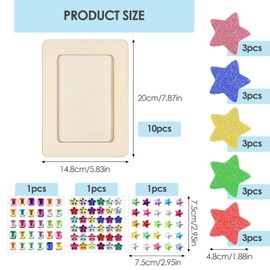Tearmier 10Pcs Picture Frame Craft Set, Wooden Art Frame Set with Glitter Stickers and Glitter Stones, Kids DIY Picture Craft Frame to Decorate, Rectangular Craft Frame for DIY Paint Decorate