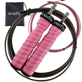 EVERFLY Crossfit Skipping Rope - Set of 2 2 mm and 2.5 mm Cables with Protectors - Professional Rope - High Speed Jumping Rope - Boxing Fitness Gym Cardio - Men and Women (Pink)