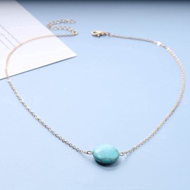 Yheakne Boho Turquoise Necklace Choker Blue Gemstone Pendant Necklace Vintage Minimalist Gold Chain Necklace Jewellery for Women and Teen Girls (Gold B)