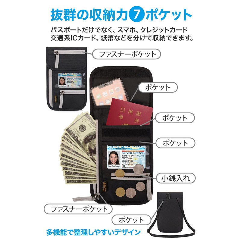 TAKE SEVEN Security Pouch, Anti-Skimming, Passport Case, 6 Pockets to