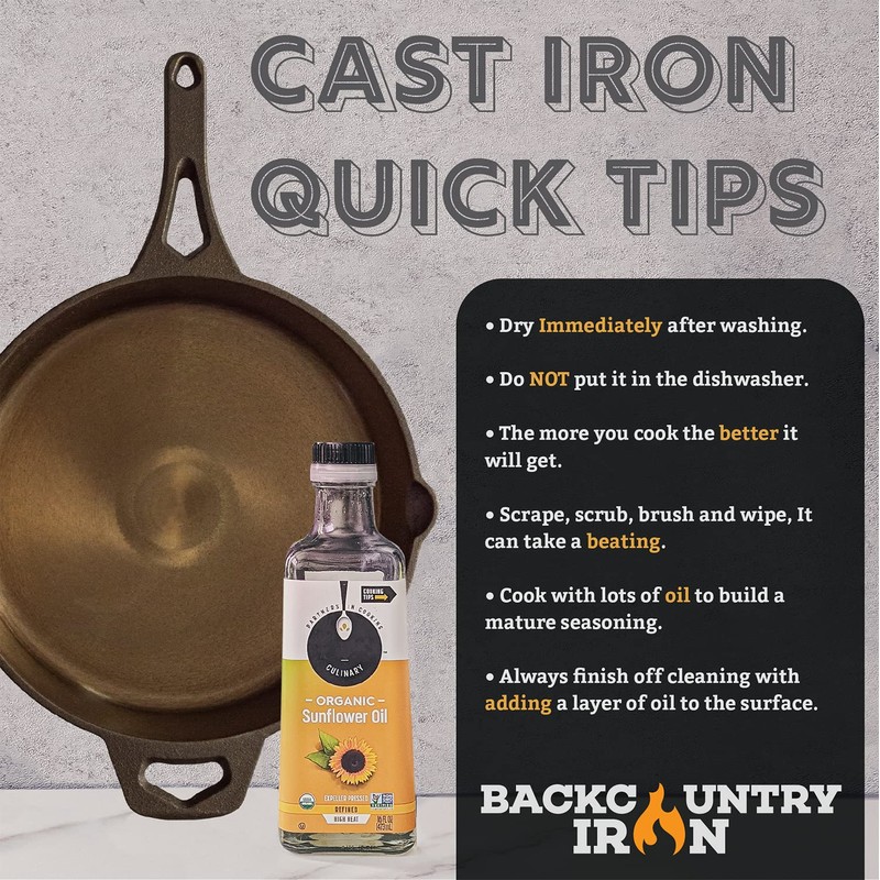 Backcountry Iron 8 Inch Smooth Wasatch Pre-Seasoned Round Cast Iron