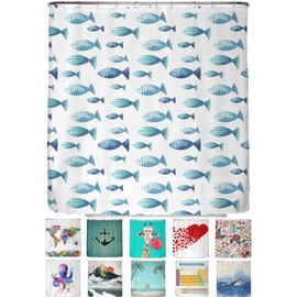 arteneur® Blue Fish, Anti-Mould Shower Curtain, 200 x 220 cm, Recycled with Oeko-Tex Standard 100, Weighted Hem, Opaque, Waterproof, Washable, 12 Rings