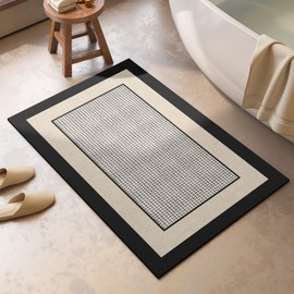 QiCaiJia Non Slip Thin Bath Mat Bathroom Rugs, Rubber Backing Ultra Thin Bathroom Rug Fit Under Door, Quick Dry Super Absorbent Washable Shower Bath Mats, Beige 16x24