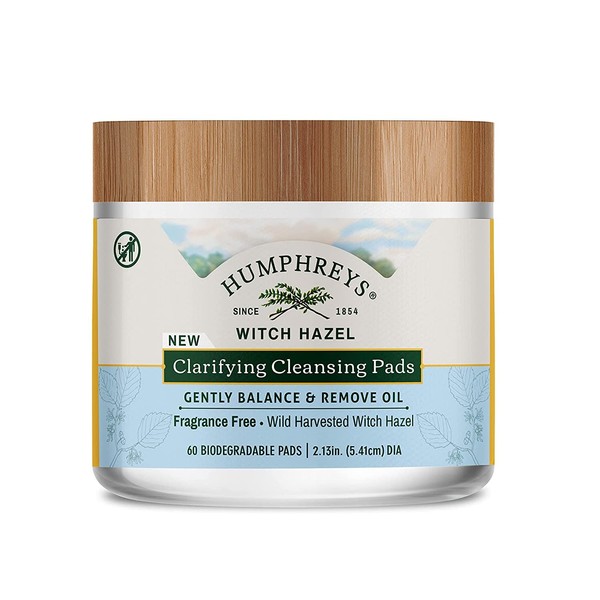 Humphreys Clarifying Witch Hazel Cleansing Pads, Fragrance Free, Clear