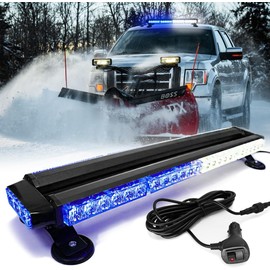 FOXCID 26'' 54 LED Emergency Strobe Rooftop Flashing Light Bar, Double Side Hazard Warning Beacon Safety Lights w/Magnetic for Tow Vehicles Firefighter Cars Trucks Traffic Security,White & Blue