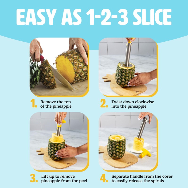 Tasty Pineapple Slicer and Bamboo Board Set, Cores and Slices