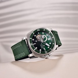 Pagani Design Men's Automatic Watch Tourbillon Skeleton Fashion Analogue Wristwatches NH39 Movement 200 m Waterproof Nylon Strap Luminous, Green leather, Strap.