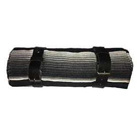 Border Town Industries Serape roll up Blanket with Leather Strap for Harley Davidson (Black, White, Gray)