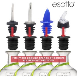 Esatto Liquor Pourer Adapters - 12 Pieces Set, Perfect for Large Olive Oil Bottles and Liquor Bottles - Up to 1 Inch/25mm Neck Converts Any Spout into a Large Pour Spout