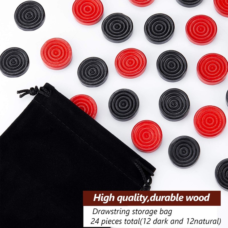 24 Pieces Wooden Checkers Pieces 1.06 Inch Checkers Board Game