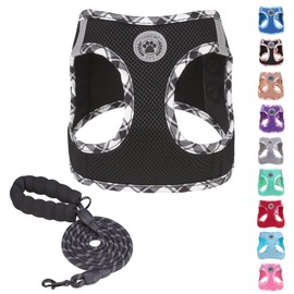 BEAUTYZOO Step in Dog Harness and Leash Set,Reflective Dog Harness No Pull No Choke Puppy Harness for Small Medium Large Dogs Cats,Soft Padded Mesh Vest Harnesses for Girl and Boy Pets,Black Plaid M